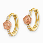 14K Two-tone Polished Two-tone CZ Hinged Huggie Hoop Earrings - Product Photo
