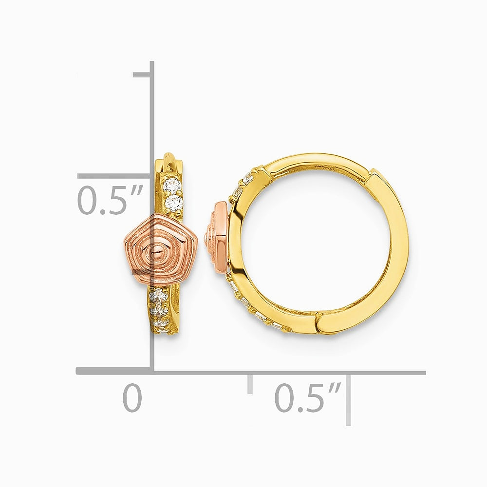 14K Two-tone Polished Two-tone CZ Hinged Huggie Hoop Earrings - Product Photo
