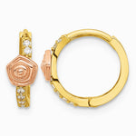 14K Two-tone Polished Two-tone CZ Hinged Huggie Hoop Earrings - Product Photo