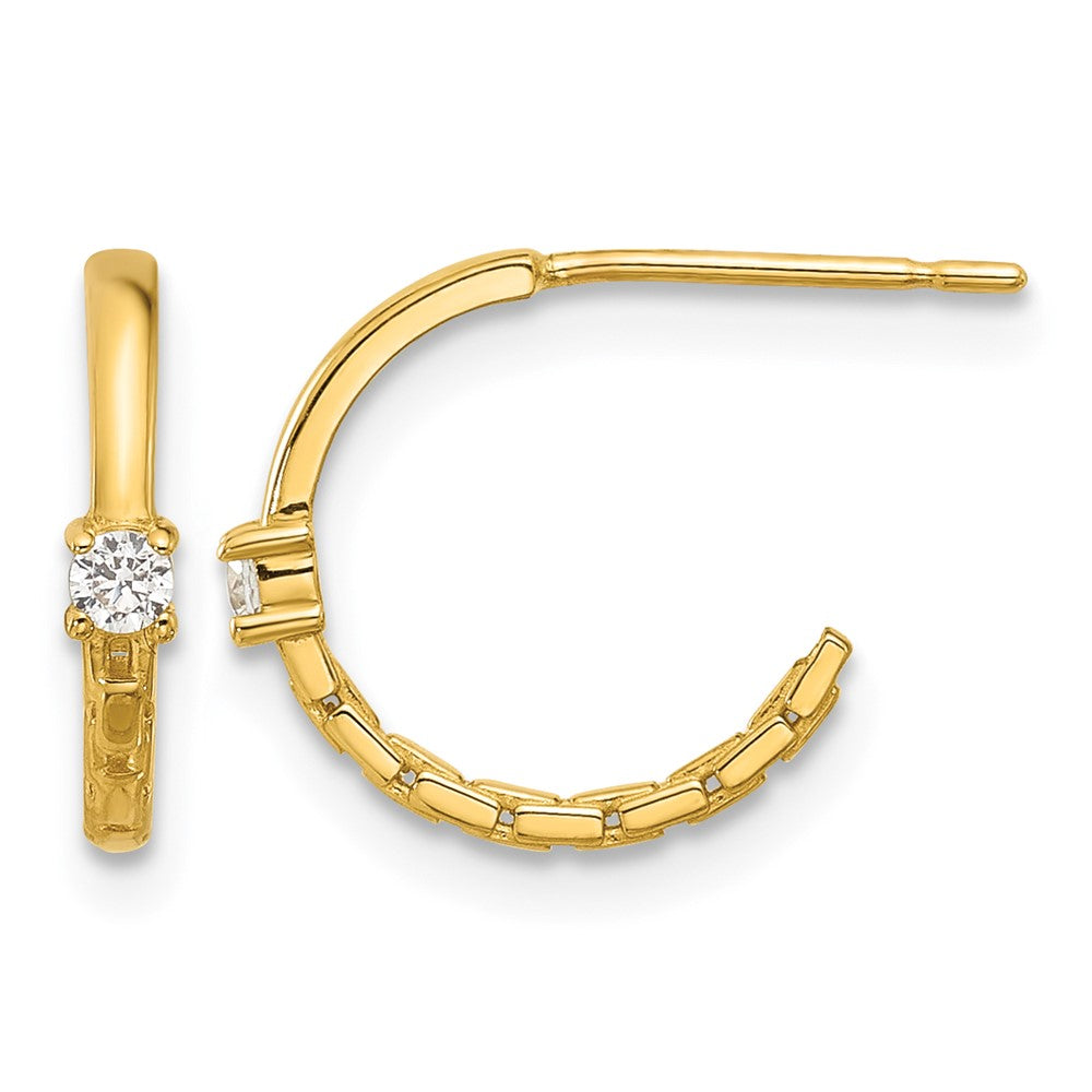 14K Yellow Gold Polished CZ Link Post Hoop Earrings
