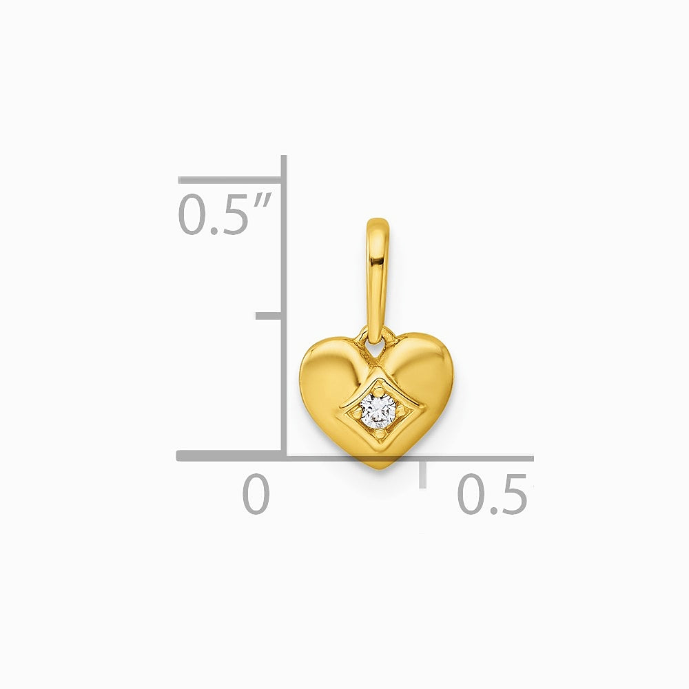 14K Yellow Gold Polished CZ Heart Pendant - Product Photo