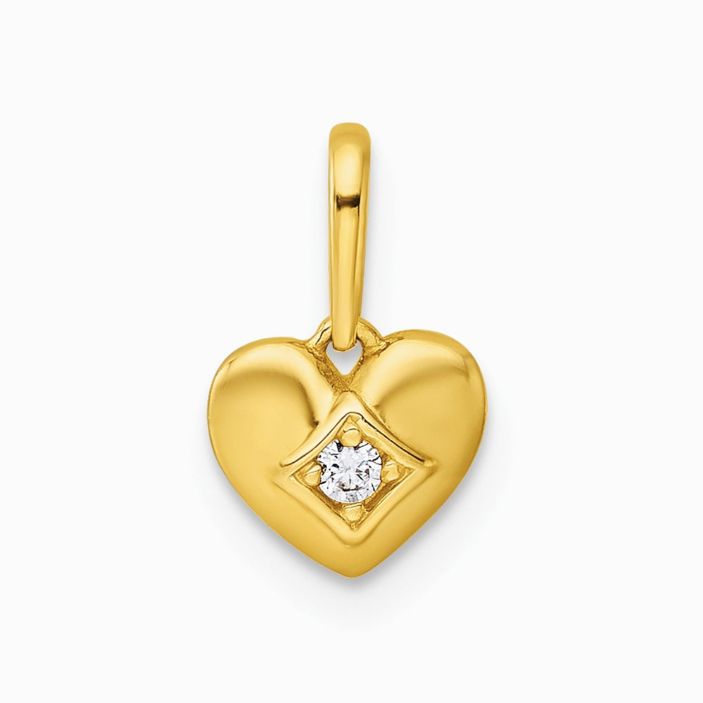 14K Yellow Gold Polished CZ Heart Pendant - Product Photo