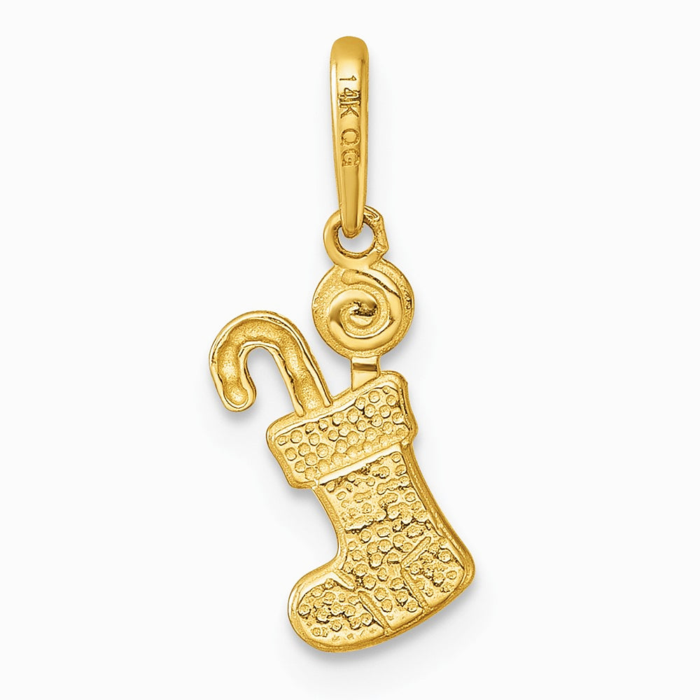 14K Yellow Gold Polished Red/White Epoxy Christmas Stocking Pendant - Product Photo