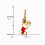 14K Yellow Gold Polished Red/White Epoxy Christmas Stocking Pendant - Product Photo