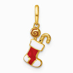 14K Yellow Gold Polished Red/White Epoxy Christmas Stocking Pendant - Product Photo
