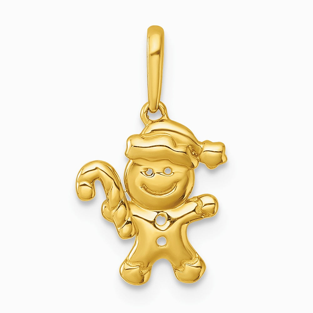 14K Yellow Gold Polished Smiling Gingerbread Pendant - Product Photo