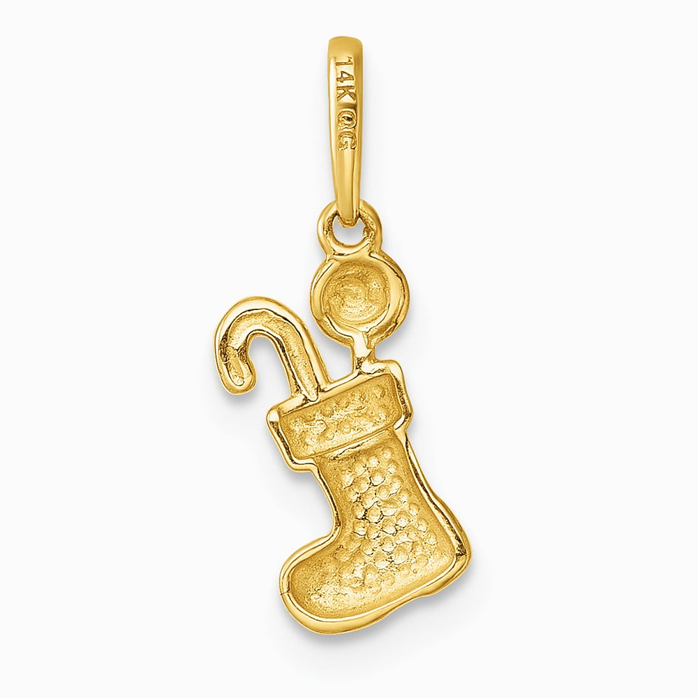 14K Yellow Gold Polished Stocking with Candy Pendant - Product Photo