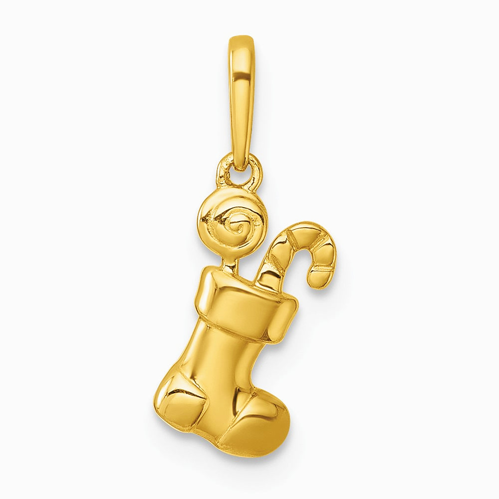 14K Yellow Gold Polished Stocking with Candy Pendant - Product Photo