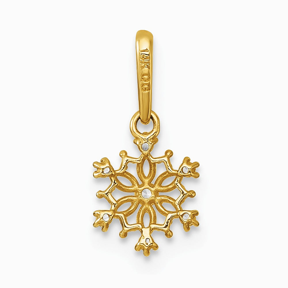 14K Yellow Gold Polished CZ Snowflake Pendant - Product Photo