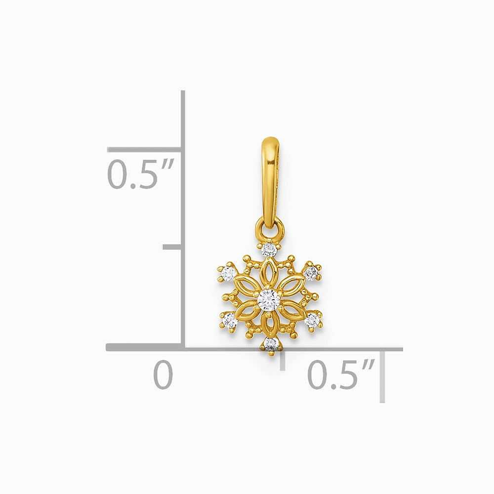 14K Yellow Gold Polished CZ Snowflake Pendant - Product Photo
