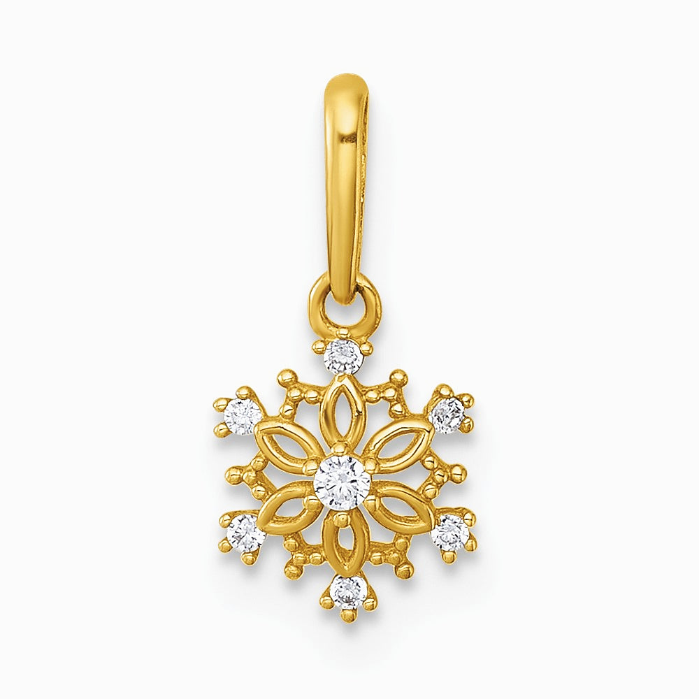 14K Yellow Gold Polished CZ Snowflake Pendant - Product Photo