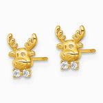 14K Yellow Gold Polished CZ Reindeer Post Earrings - Product Photo