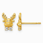 14K Yellow Gold Polished CZ Reindeer Post Earrings - Product Photo