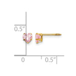 14K Yellow Gold 4mm Pink CZ Heart Earrings - Product Photo