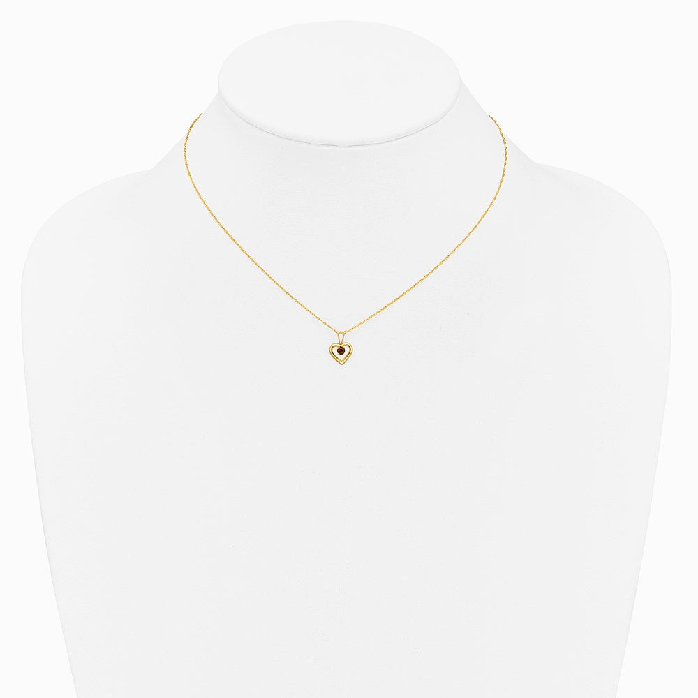 14K Yellow Gold 3mm Garnet Heart Birthstone Necklace - Product Photo