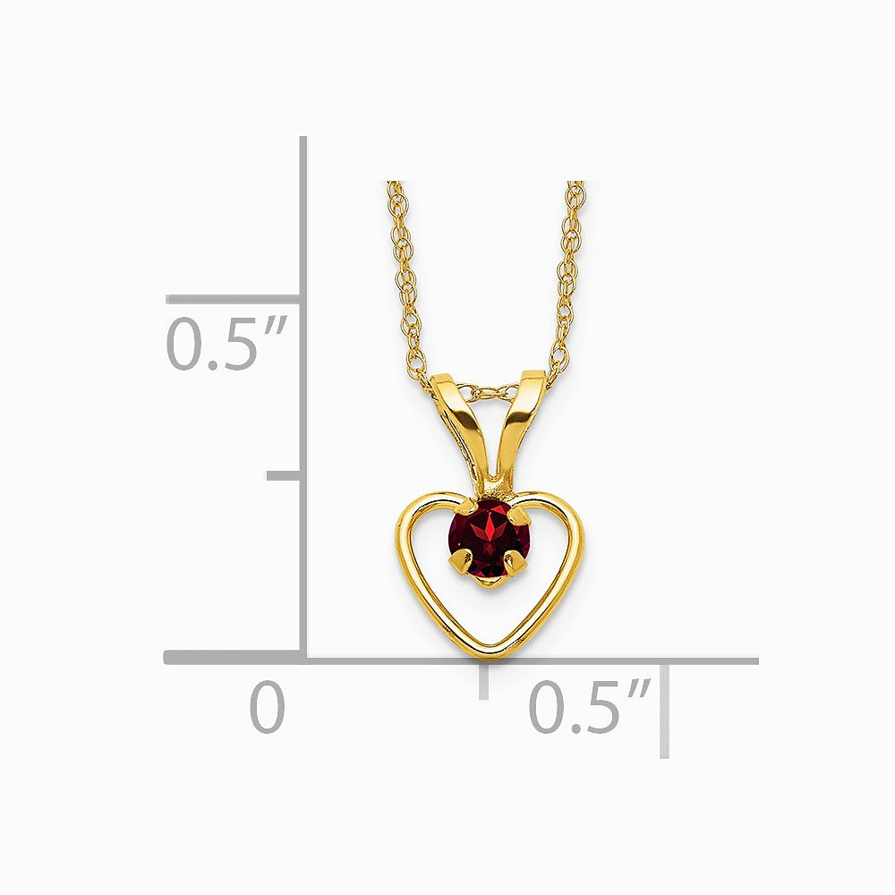 14K Yellow Gold 3mm Garnet Heart Birthstone Necklace - Product Photo