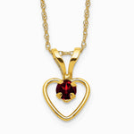 14K Yellow Gold 3mm Garnet Heart Birthstone Necklace - Product Photo