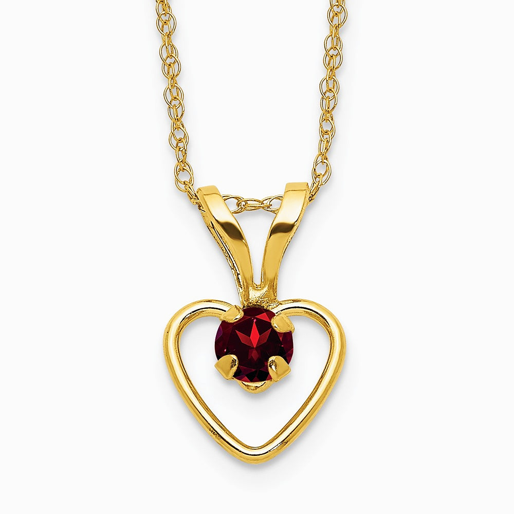 14K Yellow Gold 3mm Garnet Heart Birthstone Necklace - Product Photo