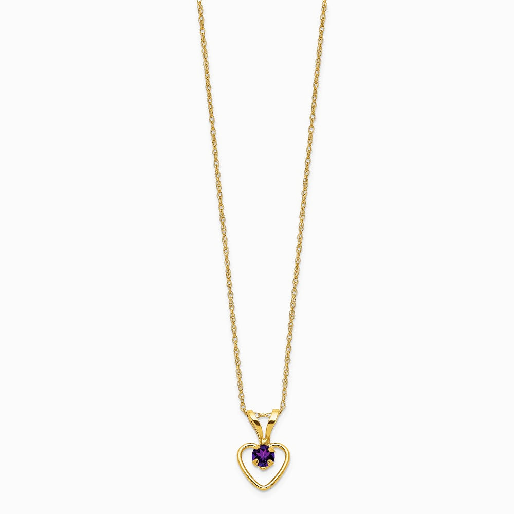 14K Yellow Gold 3mm Amethyst Heart Birthstone Necklace - Product Photo