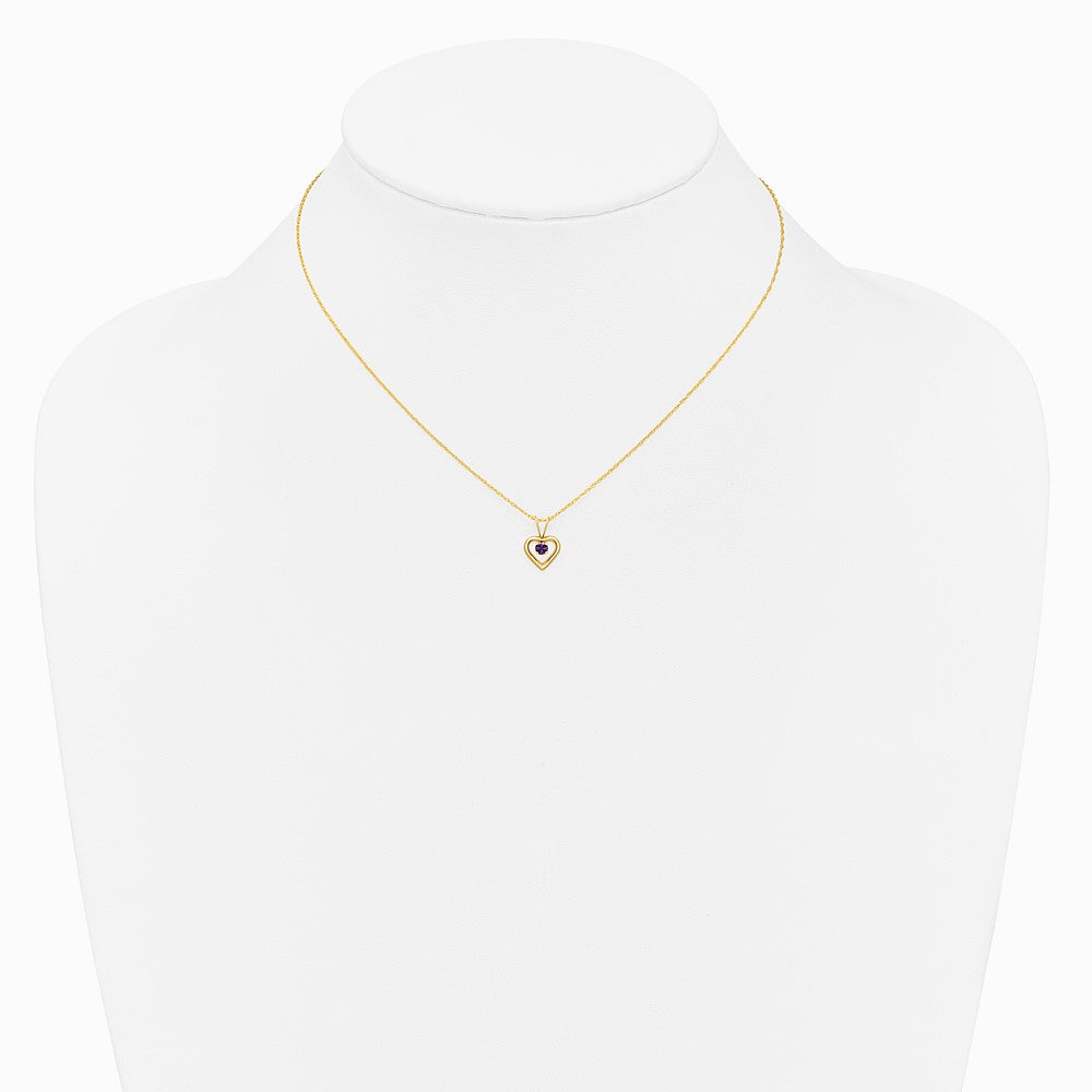 14K Yellow Gold 3mm Amethyst Heart Birthstone Necklace - Product Photo