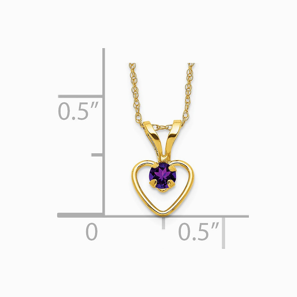 14K Yellow Gold 3mm Amethyst Heart Birthstone Necklace - Product Photo