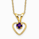 14K Yellow Gold 3mm Amethyst Heart Birthstone Necklace - Product Photo