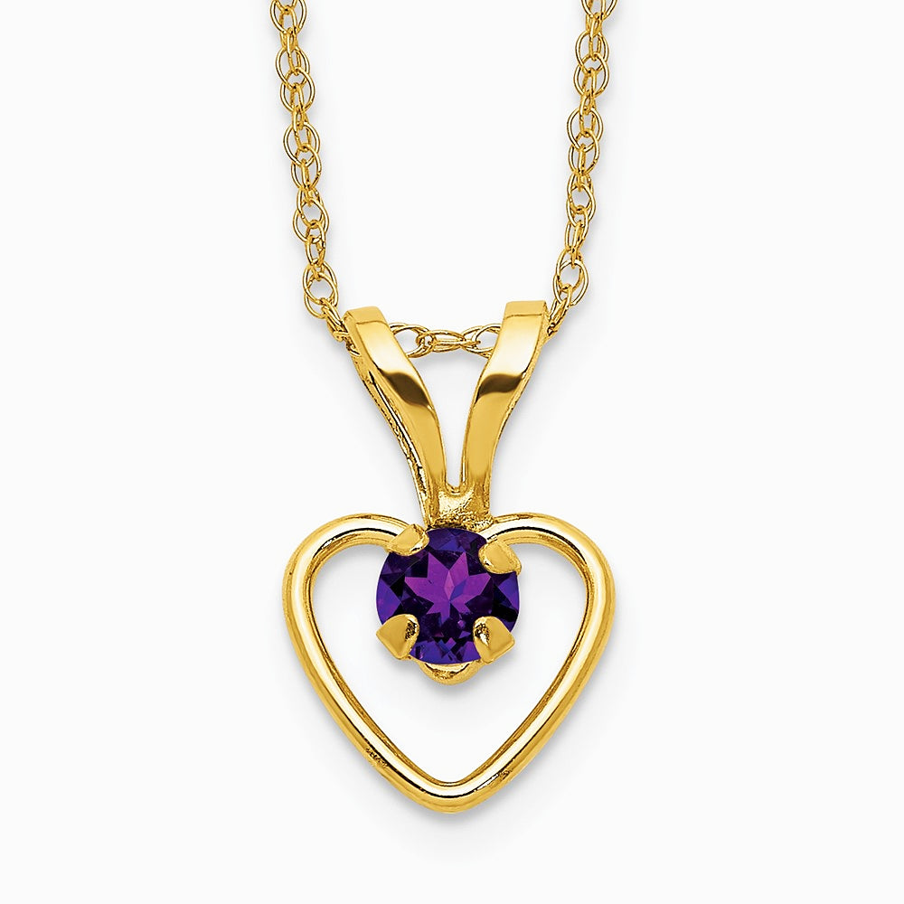 14K Yellow Gold 3mm Amethyst Heart Birthstone Necklace - Product Photo