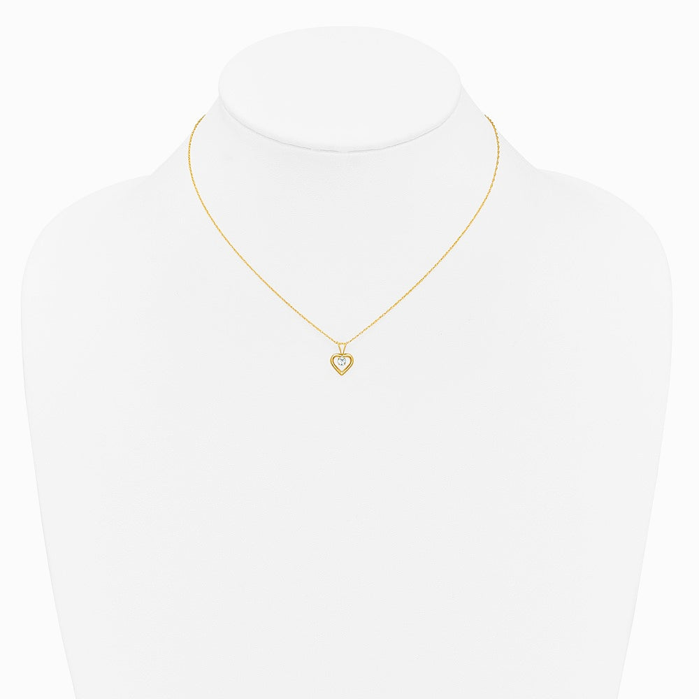 14K Yellow Gold 3mm Aquamarine Heart Birthstone Necklace - Product Photo