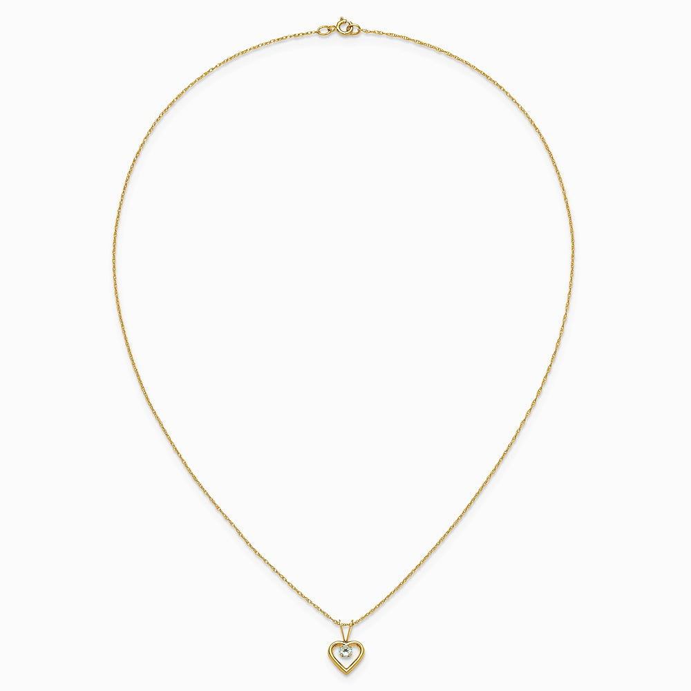 14K Yellow Gold 3mm Aquamarine Heart Birthstone Necklace - Product Photo