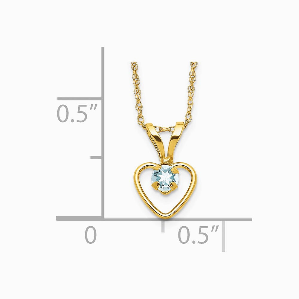 14K Yellow Gold 3mm Aquamarine Heart Birthstone Necklace - Product Photo