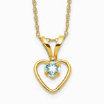 14K Yellow Gold 3mm Aquamarine Heart Birthstone Necklace - Product Photo