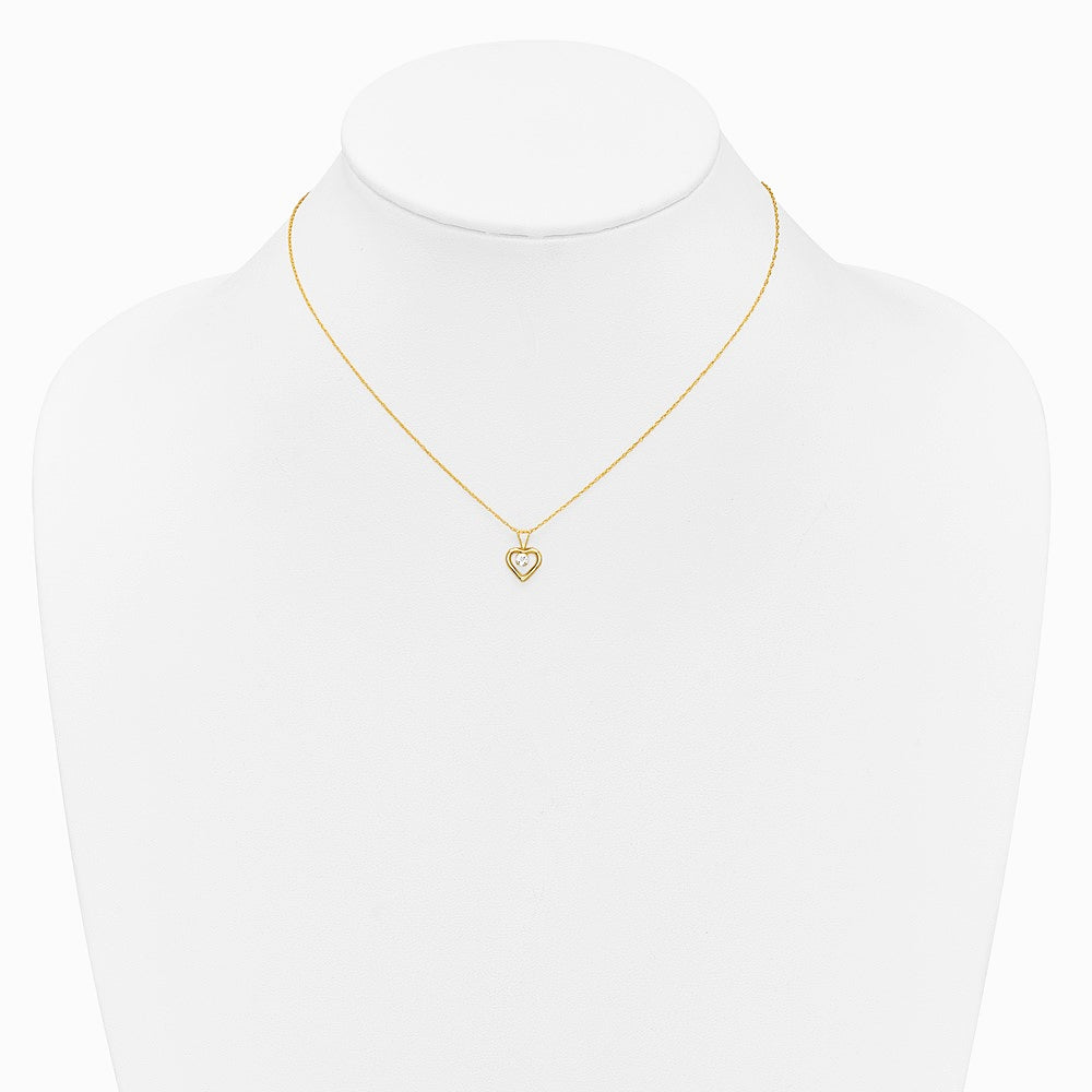 14K Yellow Gold 3mm White Zircon Heart Birthstone Necklace - Product Photo