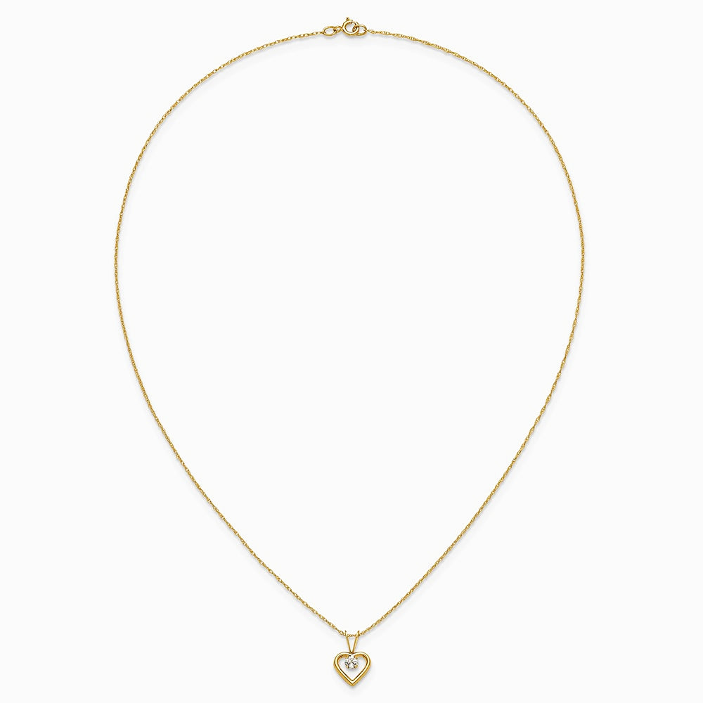 14K Yellow Gold 3mm White Zircon Heart Birthstone Necklace - Product Photo
