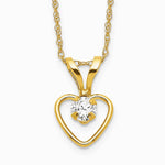 14K Yellow Gold 3mm White Zircon Heart Birthstone Necklace - Product Photo