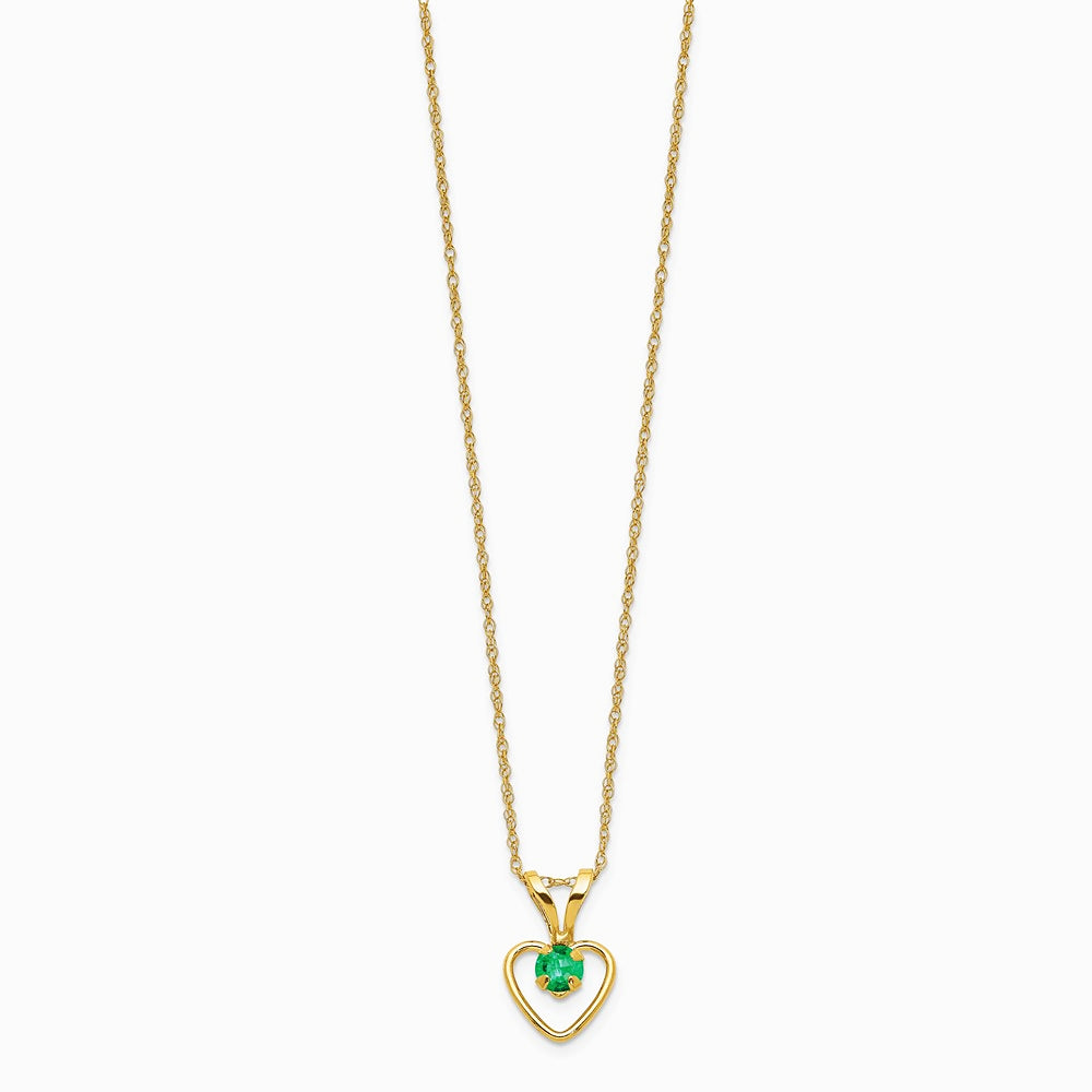 14K Yellow Gold 3mm Emerald Heart Birthstone Necklace - Product Photo