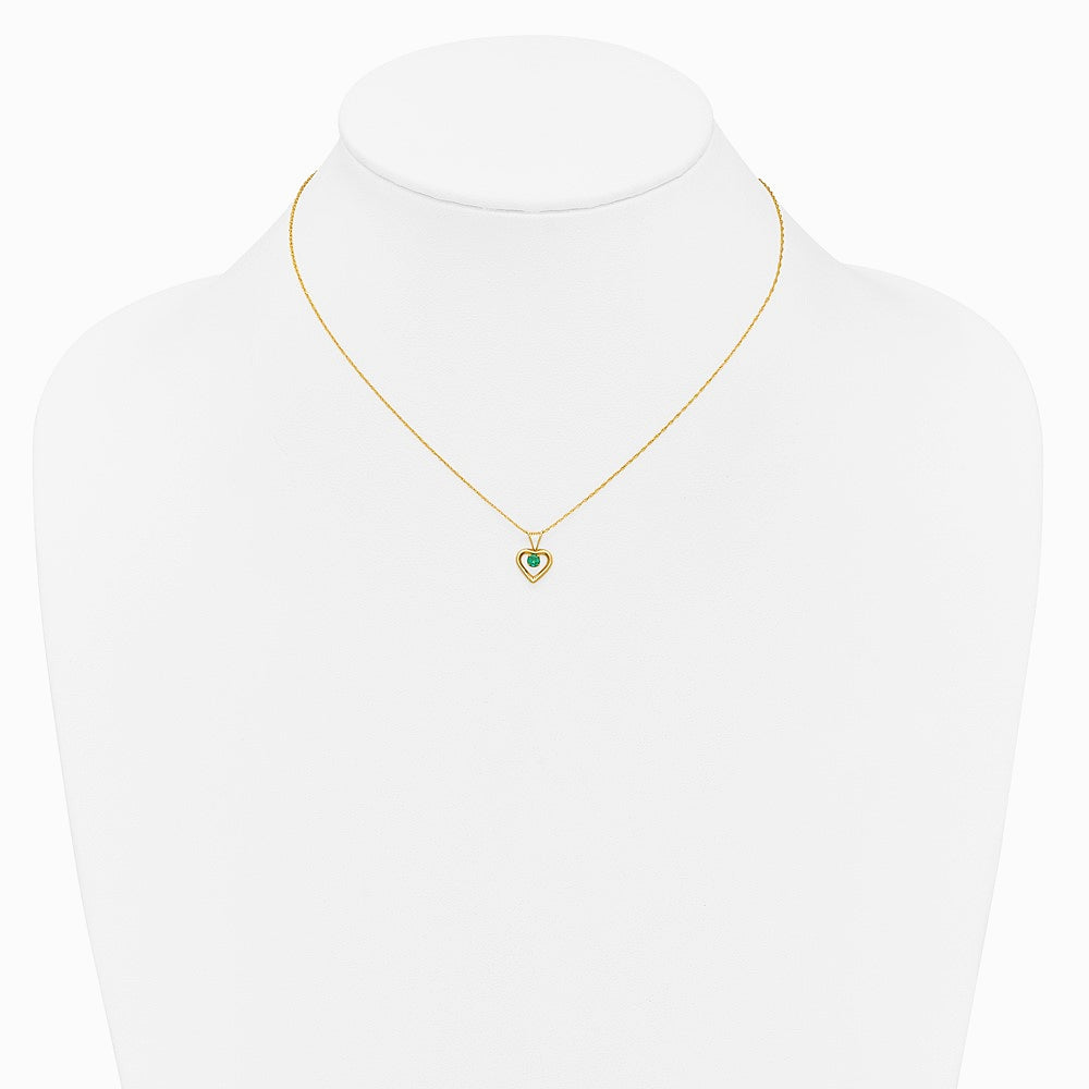 14K Yellow Gold 3mm Emerald Heart Birthstone Necklace - Product Photo