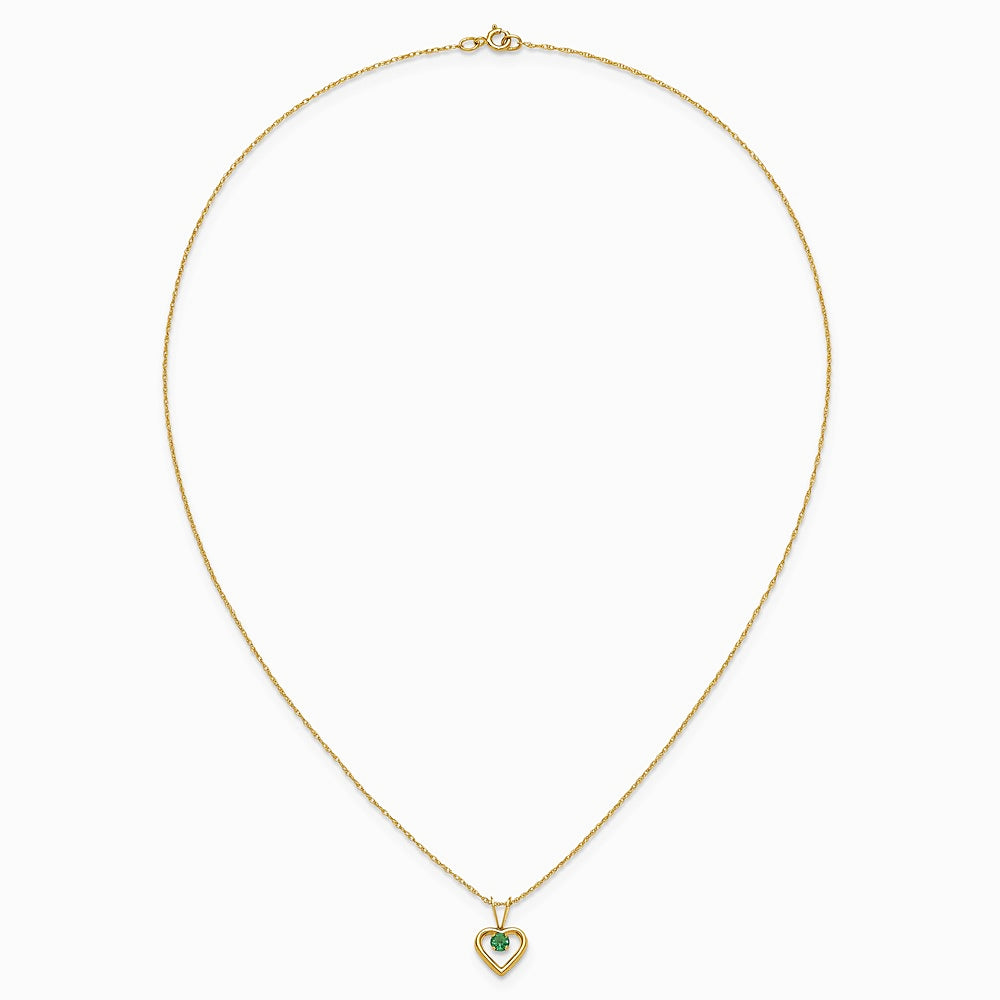 14K Yellow Gold 3mm Emerald Heart Birthstone Necklace - Product Photo