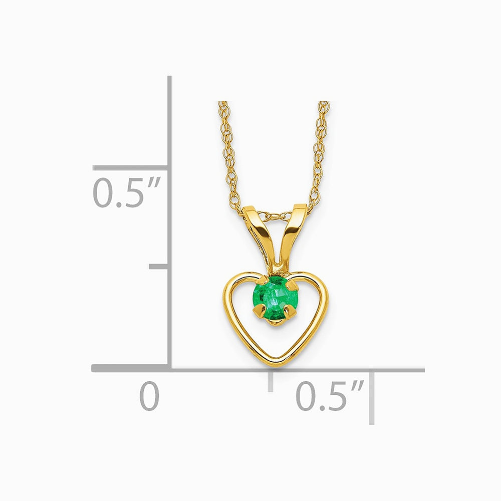 14K Yellow Gold 3mm Emerald Heart Birthstone Necklace - Product Photo