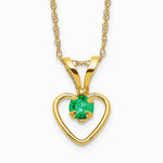 14K Yellow Gold 3mm Emerald Heart Birthstone Necklace - Product Photo