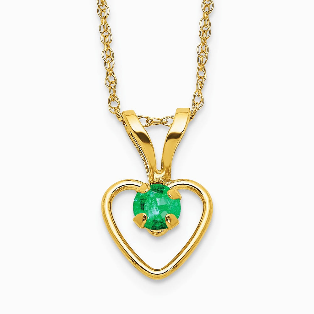14K Yellow Gold 3mm Emerald Heart Birthstone Necklace - Product Photo
