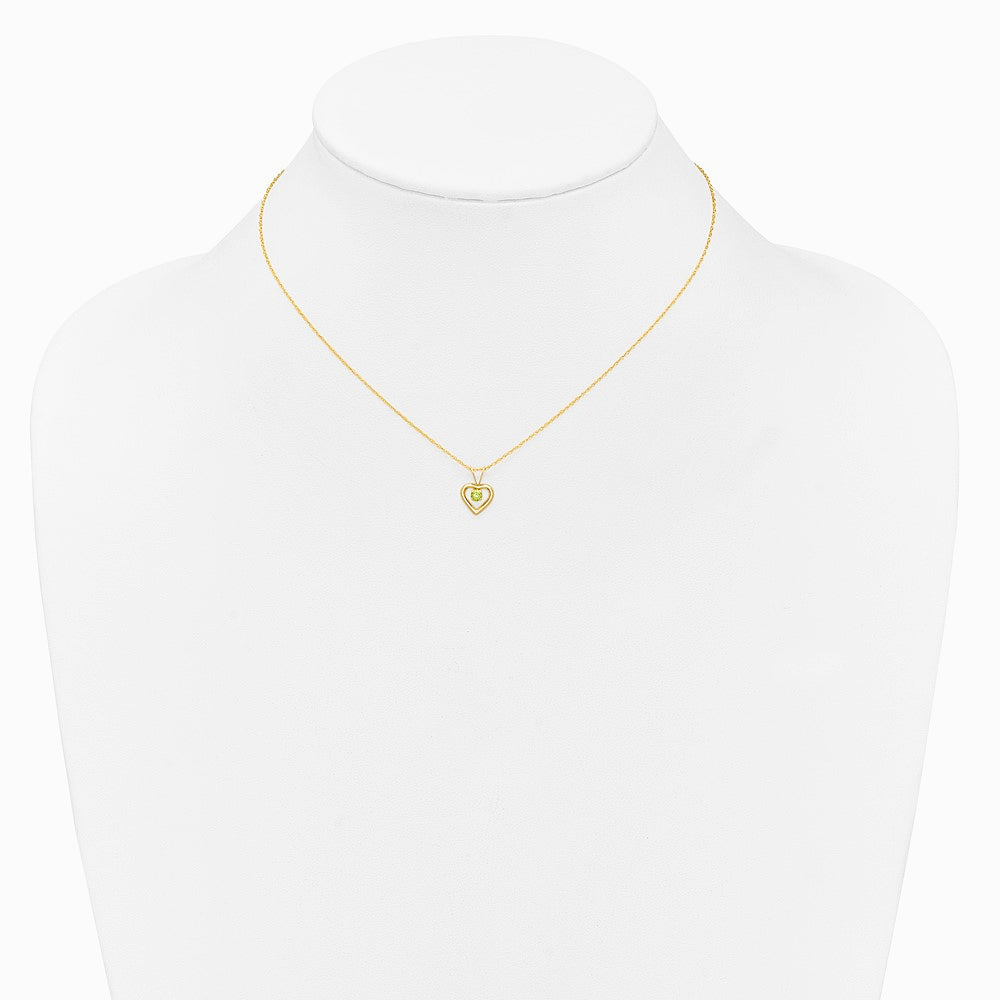 14K Yellow Gold 3mm Peridot Heart Birthstone Necklace - Product Photo