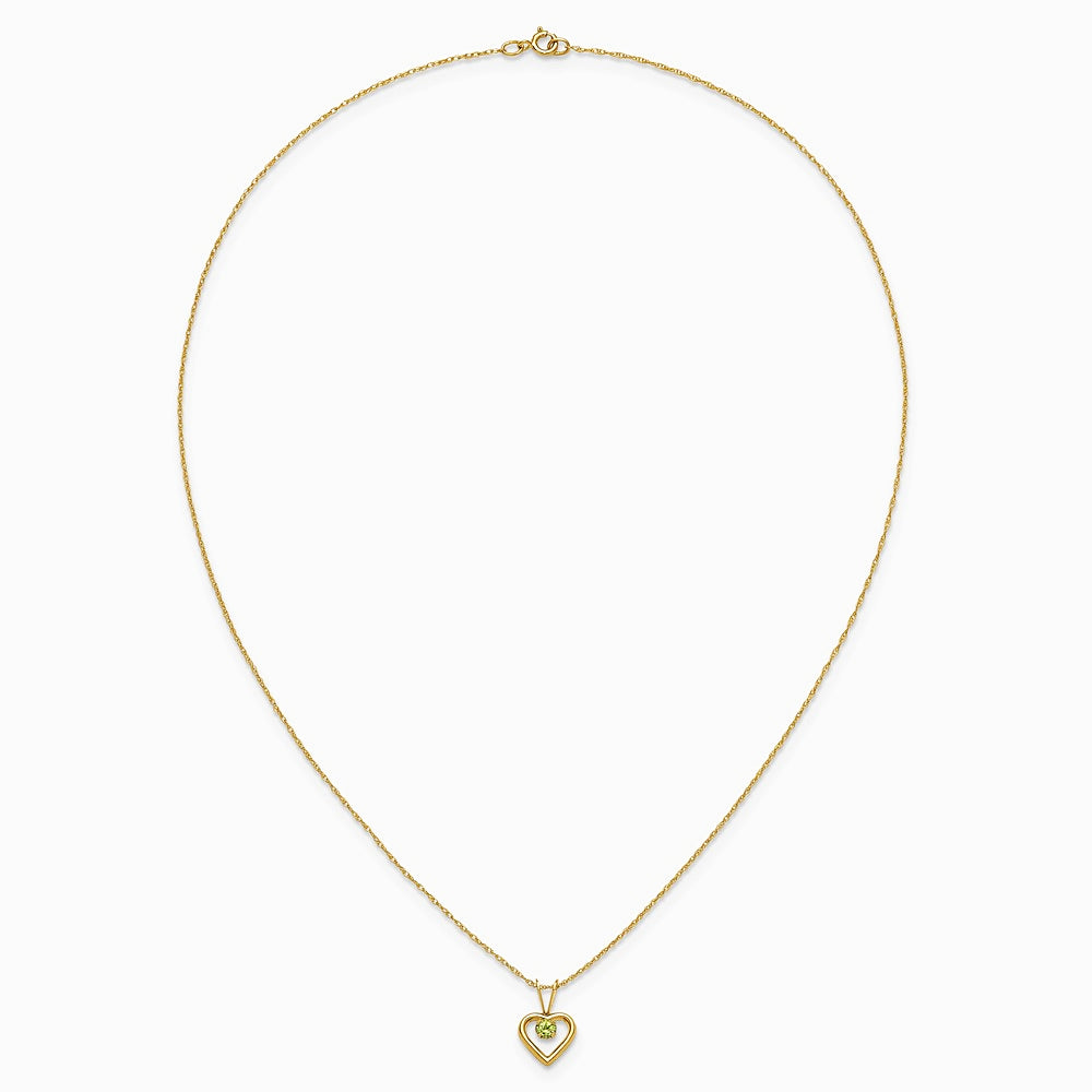 14K Yellow Gold 3mm Peridot Heart Birthstone Necklace - Product Photo