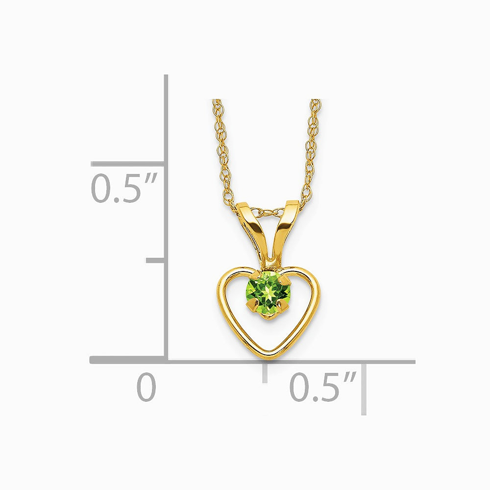 14K Yellow Gold 3mm Peridot Heart Birthstone Necklace - Product Photo