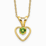 14K Yellow Gold 3mm Peridot Heart Birthstone Necklace - Product Photo