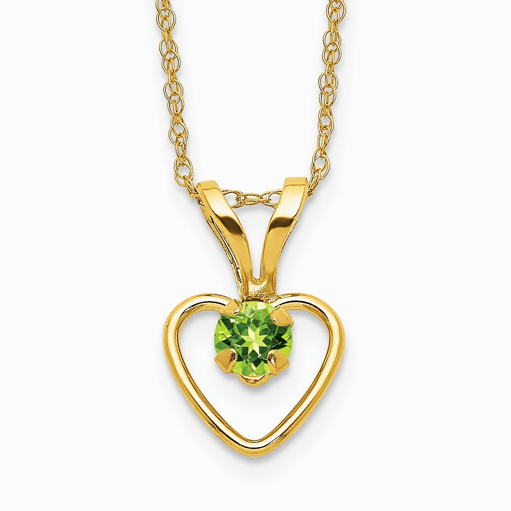 14K Yellow Gold 3mm Peridot Heart Birthstone Necklace - Product Photo