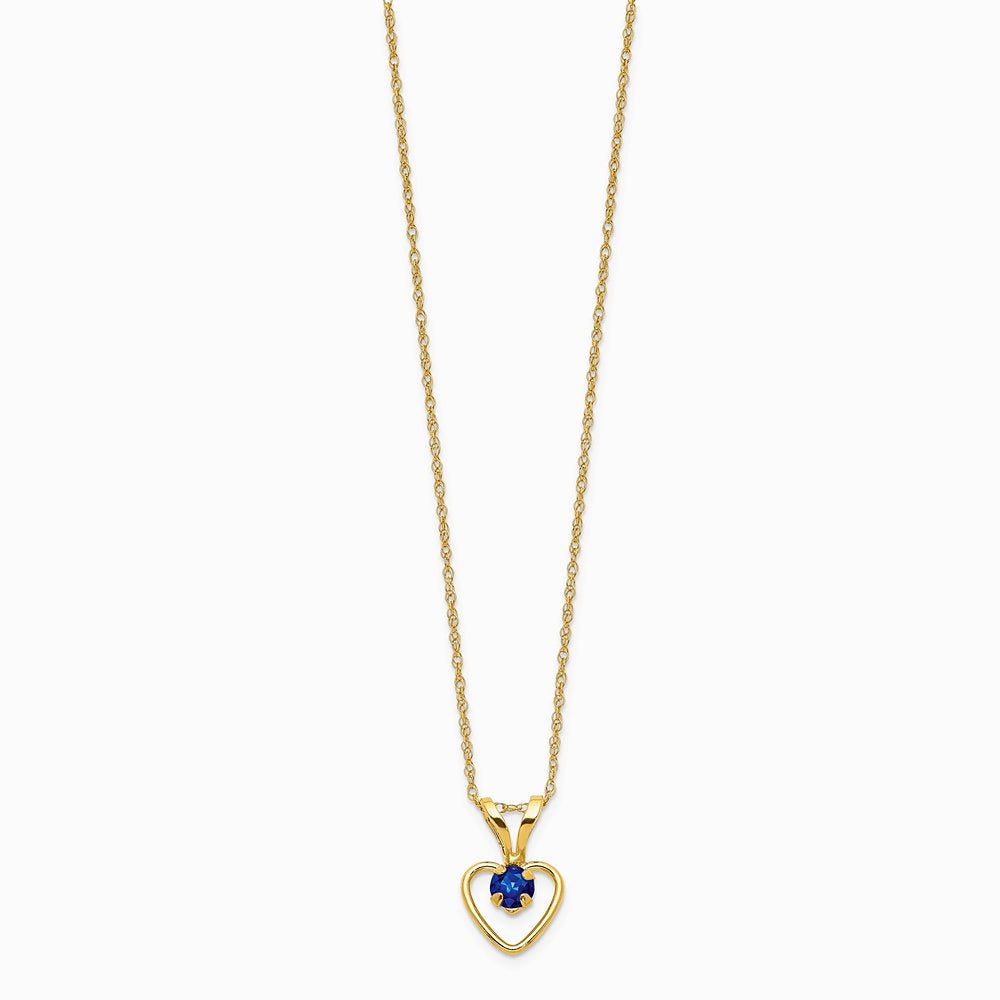14K Yellow Gold 3mm Sapphire Heart Birthstone Necklace - Product Photo
