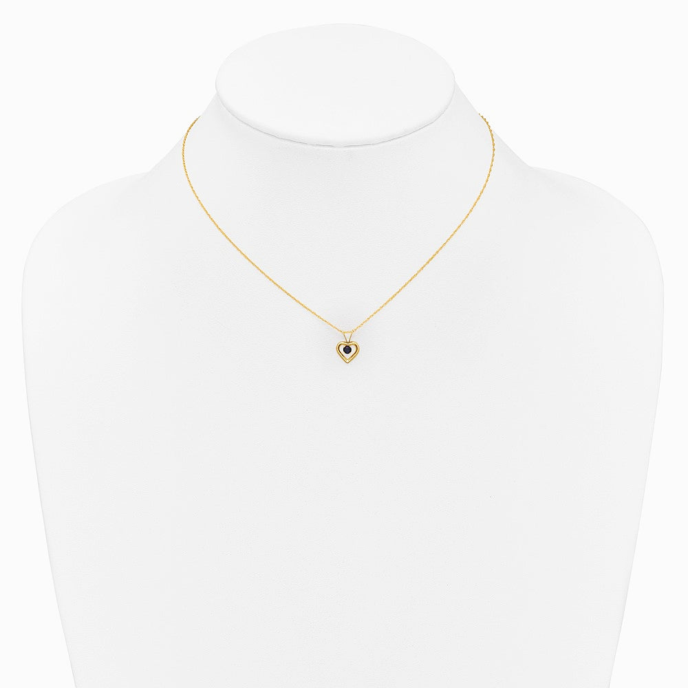 14K Yellow Gold 3mm Sapphire Heart Birthstone Necklace - Product Photo