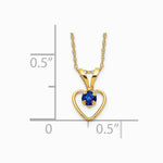 14K Yellow Gold 3mm Sapphire Heart Birthstone Necklace - Product Photo
