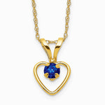 14K Yellow Gold 3mm Sapphire Heart Birthstone Necklace - Product Photo