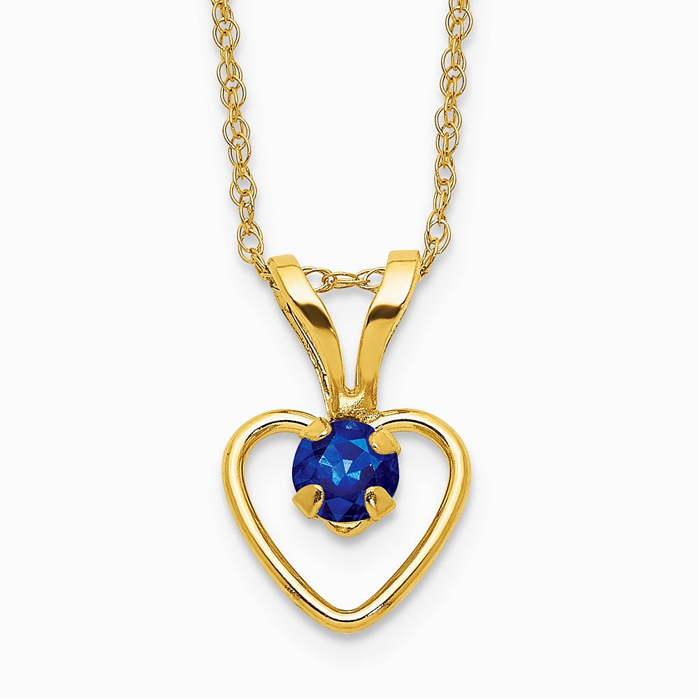 14K Yellow Gold 3mm Sapphire Heart Birthstone Necklace - Product Photo